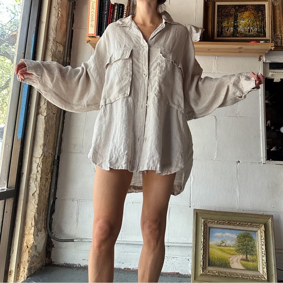 And Andrea cream linen button down - Picture 3 of 5